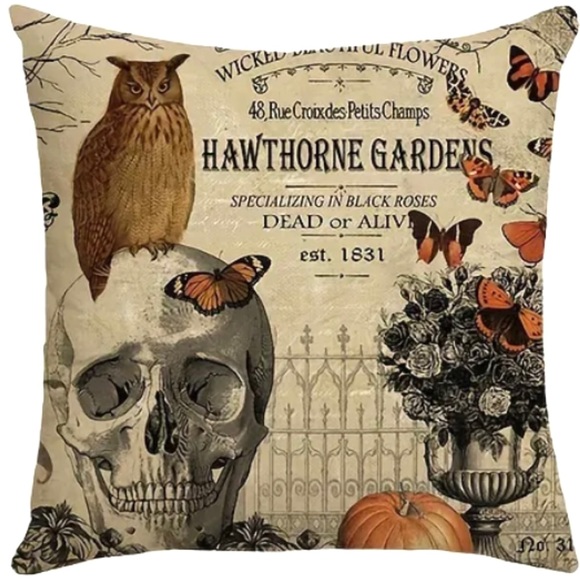 Skull & owl Dark Acedemia Halloween pillow cover - Picture 3 of 9
